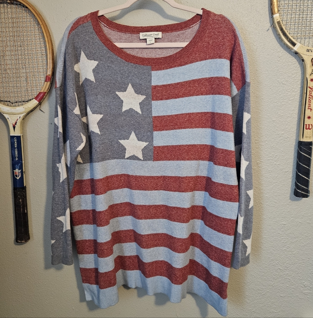 Coldwater Creek 100% cotton Americana Flag sweater
